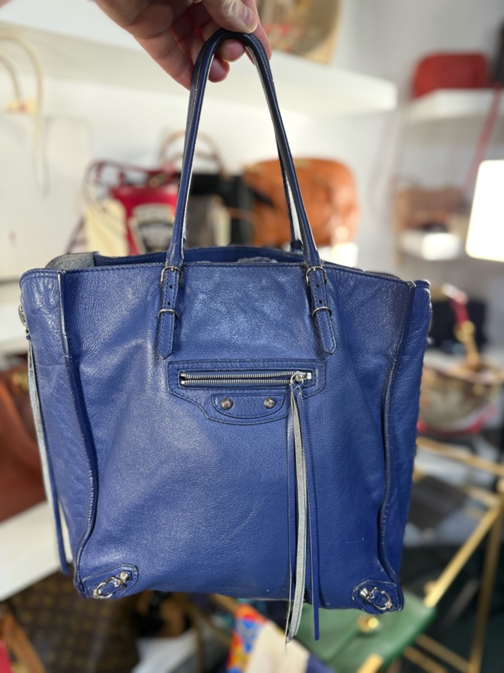 Balenciaga Blue Leather Tote Bag